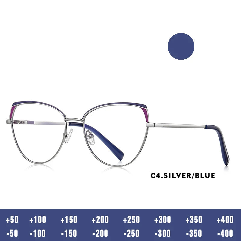 Fashion Reading Glasses | Cat Eye Full Rim Spectacles With Clear Lens & Stainless Steel Frames - ZOOMNSTORE