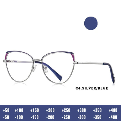 Fashion Reading Glasses | Cat Eye Full Rim Spectacles With Clear Lens & Stainless Steel Frames - ZOOMNSTORE