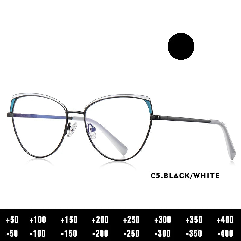 Fashion Reading Glasses | Cat Eye Full Rim Spectacles With Clear Lens & Stainless Steel Frames - ZOOMNSTORE
