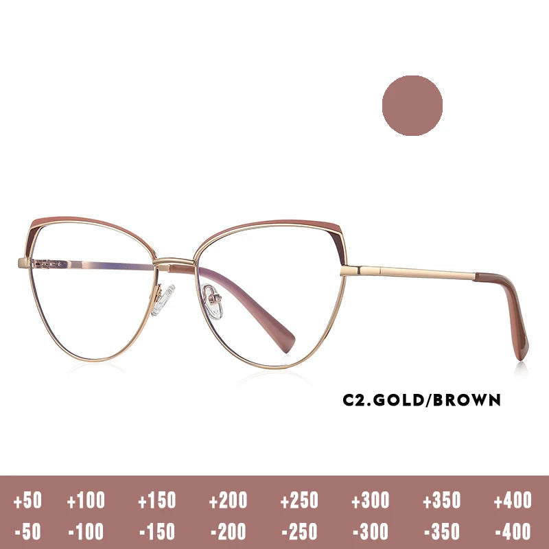 Fashion Reading Glasses | Cat Eye Full Rim Spectacles With Clear Lens & Stainless Steel Frames - ZOOMNSTORE