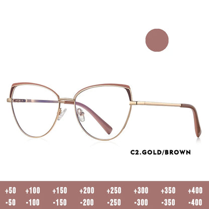 Fashion Reading Glasses | Cat Eye Full Rim Spectacles With Clear Lens & Stainless Steel Frames - ZOOMNSTORE