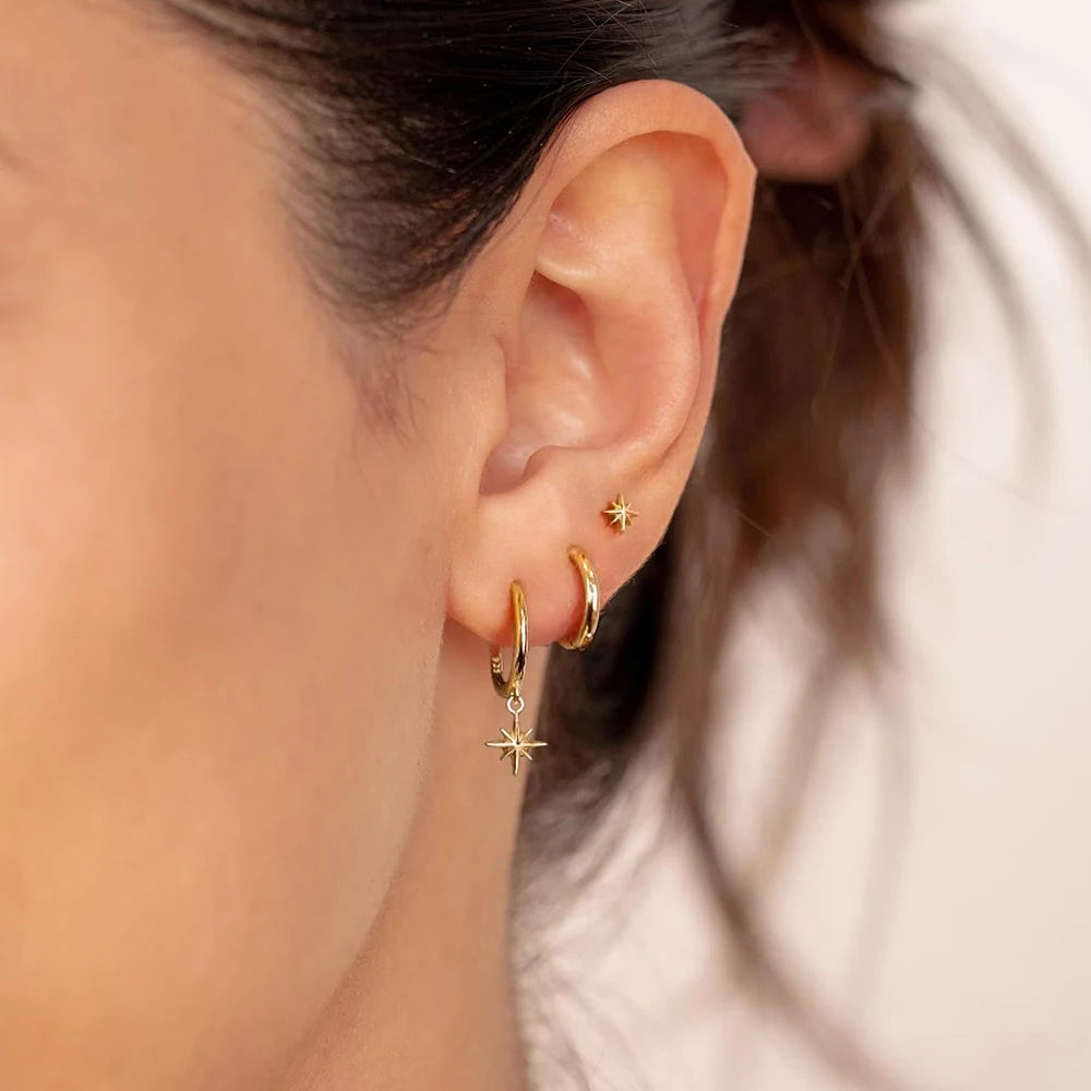 Fashion Stainless Steel Star Drop Earrings Set - 18K Gold Plated Dangle Jewelry for Women - ZOOMNSTORE