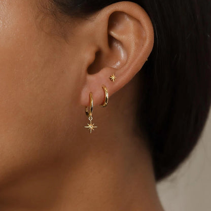 Fashion Stainless Steel Star Drop Earrings Set - 18K Gold Plated Dangle Jewelry for Women - ZOOMNSTORE