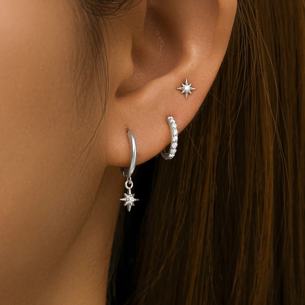 Fashion Stainless Steel Star Drop Earrings Set - 18K Gold Plated Dangle Jewelry for Women - ZOOMNSTORE