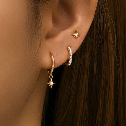 Fashion Stainless Steel Star Drop Earrings Set - 18K Gold Plated Dangle Jewelry for Women - ZOOMNSTORE