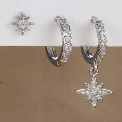 Fashion Stainless Steel Star Drop Earrings Set - 18K Gold Plated Dangle Jewelry for Women - ZOOMNSTORE