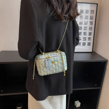 Fashionable Womens Crossbody Bag - Wool Chain Small Square Shoulder Purse - ZOOMNSTORE