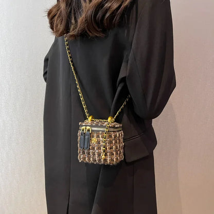 Fashionable Womens Crossbody Bag - Wool Chain Small Square Shoulder Purse - ZOOMNSTORE