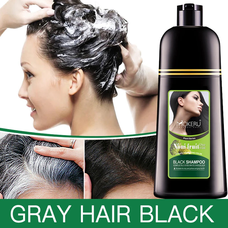 Mokeru Organic Hair Dye - Fast 5-Minute Noni Black Color Shampoo for Gray Coverage - ZOOMNSTORE
