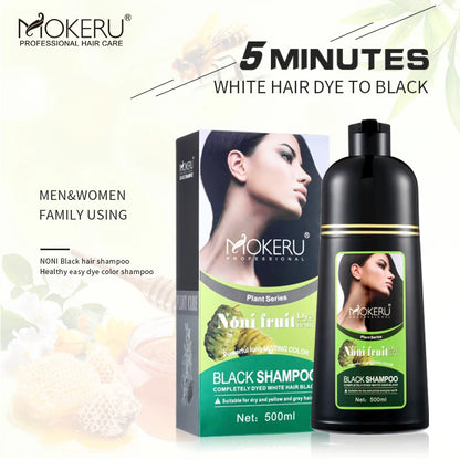 Mokeru Organic Hair Dye - Fast 5-Minute Noni Black Color Shampoo for Gray Coverage - ZOOMNSTORE