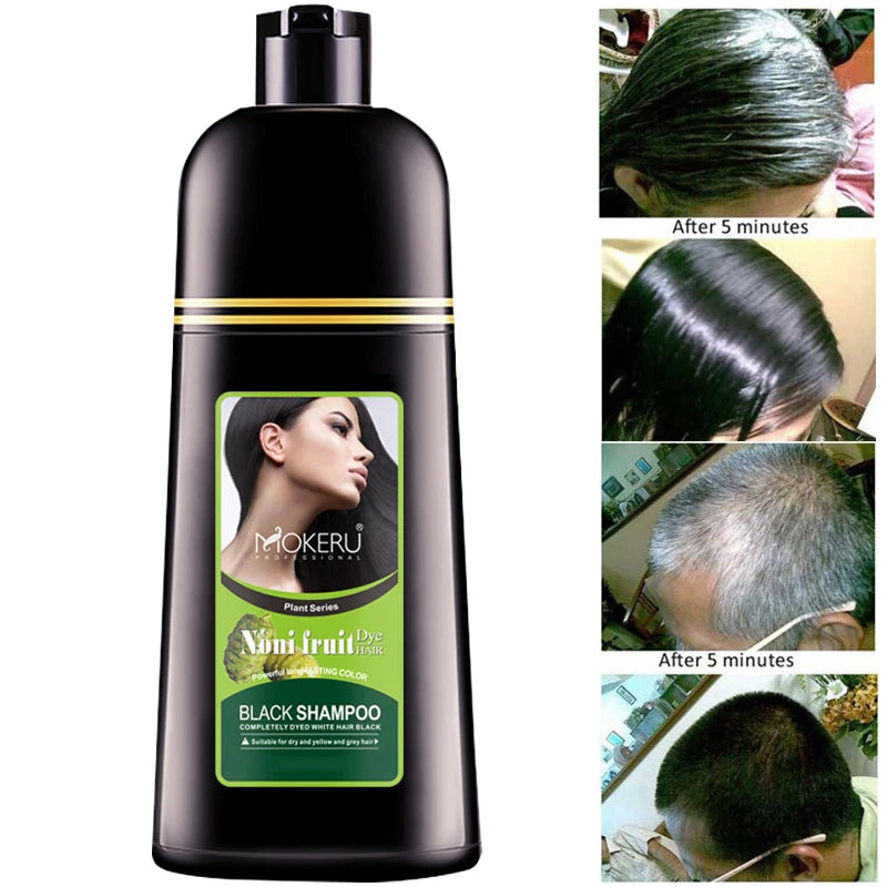 Mokeru Organic Hair Dye - Fast 5-Minute Noni Black Color Shampoo for Gray Coverage - ZOOMNSTORE