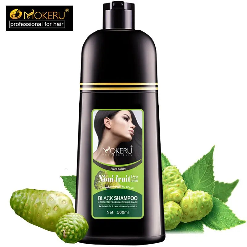 Mokeru Organic Hair Dye - Fast 5-Minute Noni Black Color Shampoo for Gray Coverage - ZOOMNSTORE