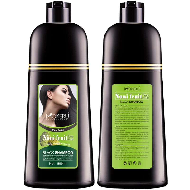 Mokeru Organic Hair Dye - Fast 5-Minute Noni Black Color Shampoo for Gray Coverage - ZOOMNSTORE