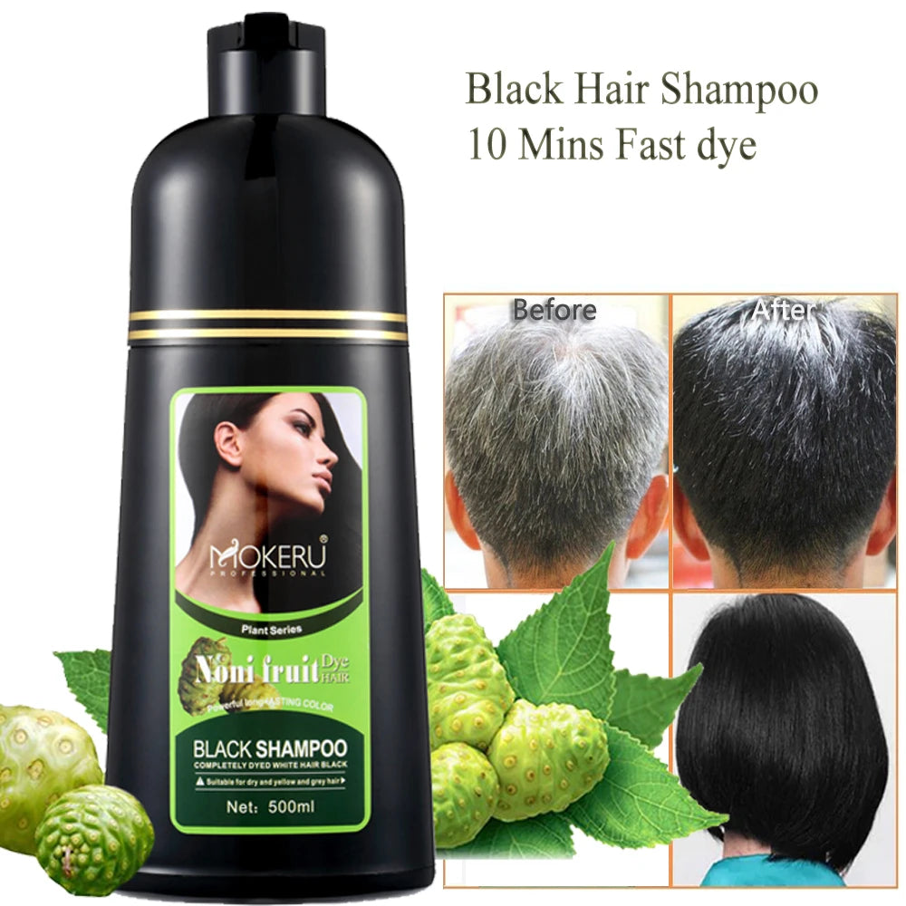 Mokeru Organic Hair Dye - Fast 5-Minute Noni Black Color Shampoo for Gray Coverage - ZOOMNSTORE