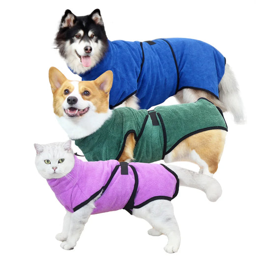 Fast Drying Pet Towel - Microfiber Pet Bathrobe with Adjustable Collar & Super Absorbent Coat - ZOOMNSTORE