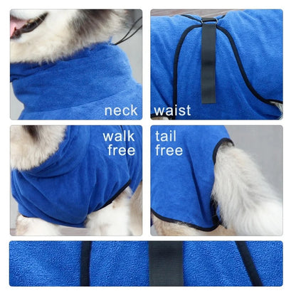 Fast Drying Pet Towel - Microfiber Pet Bathrobe with Adjustable Collar & Super Absorbent Coat - ZOOMNSTORE