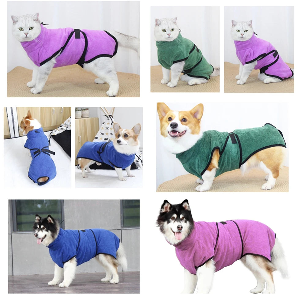 Fast Drying Pet Towel - Microfiber Pet Bathrobe with Adjustable Collar & Super Absorbent Coat - ZOOMNSTORE