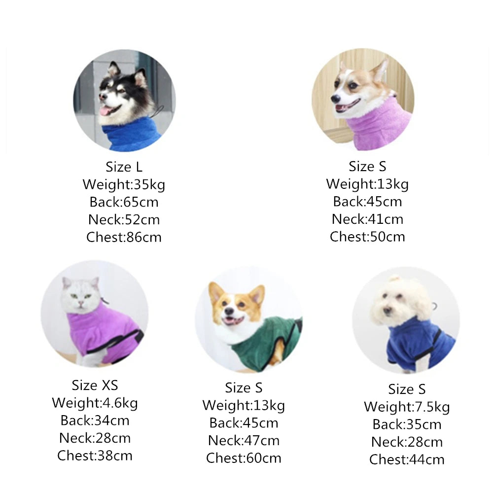 Fast Drying Pet Towel - Microfiber Pet Bathrobe with Adjustable Collar & Super Absorbent Coat - ZOOMNSTORE