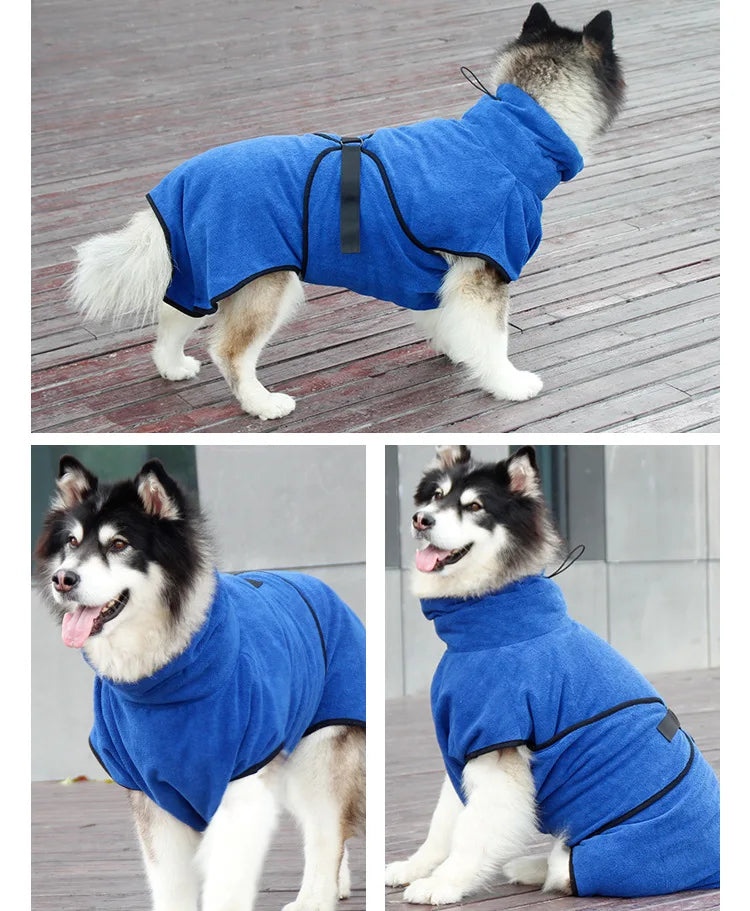 Fast Drying Pet Towel - Microfiber Pet Bathrobe with Adjustable Collar & Super Absorbent Coat - ZOOMNSTORE
