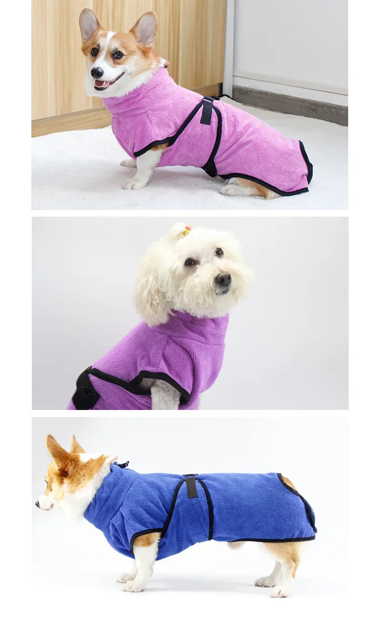 Fast Drying Pet Towel - Microfiber Pet Bathrobe with Adjustable Collar & Super Absorbent Coat - ZOOMNSTORE