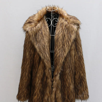 Faux Fox Fur Coat Men Thick Shaggy Parka - Warm Luxury Winter Jacket Black - ZOOMNSTORE
