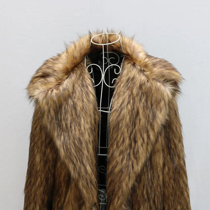 Faux Fox Fur Coat Men Thick Shaggy Parka - Warm Luxury Winter Jacket Black - ZOOMNSTORE