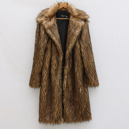 Faux Fox Fur Coat Men Thick Shaggy Parka - Warm Luxury Winter Jacket Black - ZOOMNSTORE