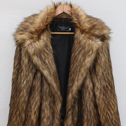Faux Fox Fur Coat Men Thick Shaggy Parka - Warm Luxury Winter Jacket Black - ZOOMNSTORE