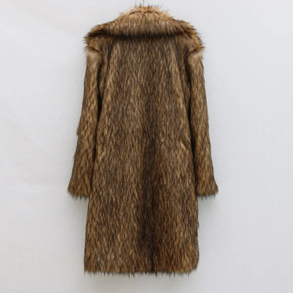 Faux Fox Fur Coat Men Thick Shaggy Parka - Warm Luxury Winter Jacket Black - ZOOMNSTORE
