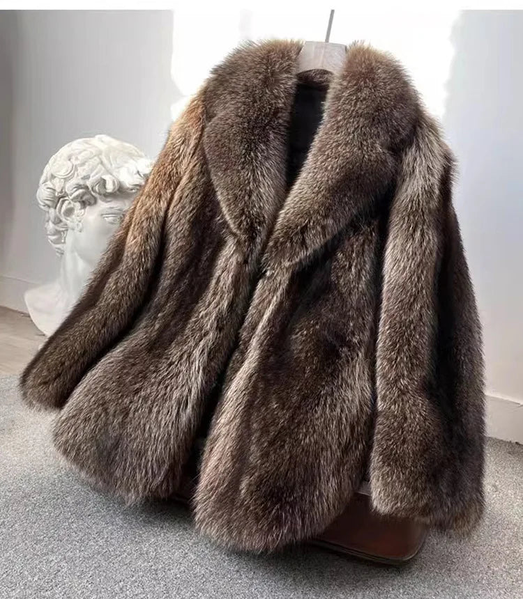 Faux Fox Fur Coat Men Thick Winter Fur Jacket - Luxury Black Maxi Parka - ZOOMNSTORE
