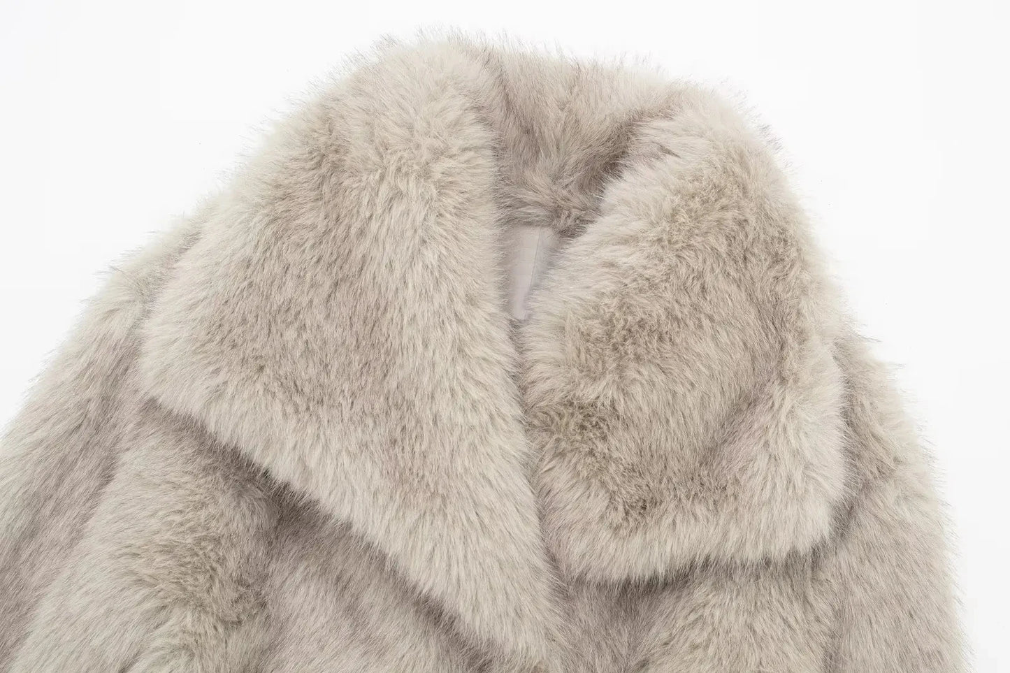 Faux Fur Jacket - Women's Cropped Snap Button Coat With Thick Lapel Collar - ZOOMNSTORE