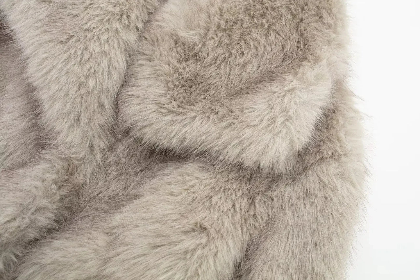 Faux Fur Jacket - Women's Cropped Snap Button Coat With Thick Lapel Collar - ZOOMNSTORE
