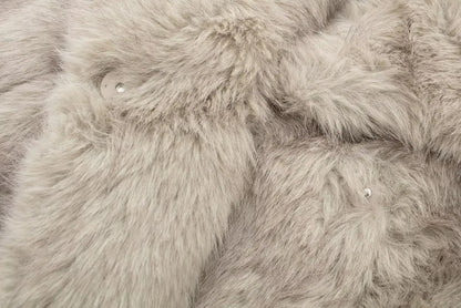 Faux Fur Jacket - Women's Cropped Snap Button Coat With Thick Lapel Collar - ZOOMNSTORE