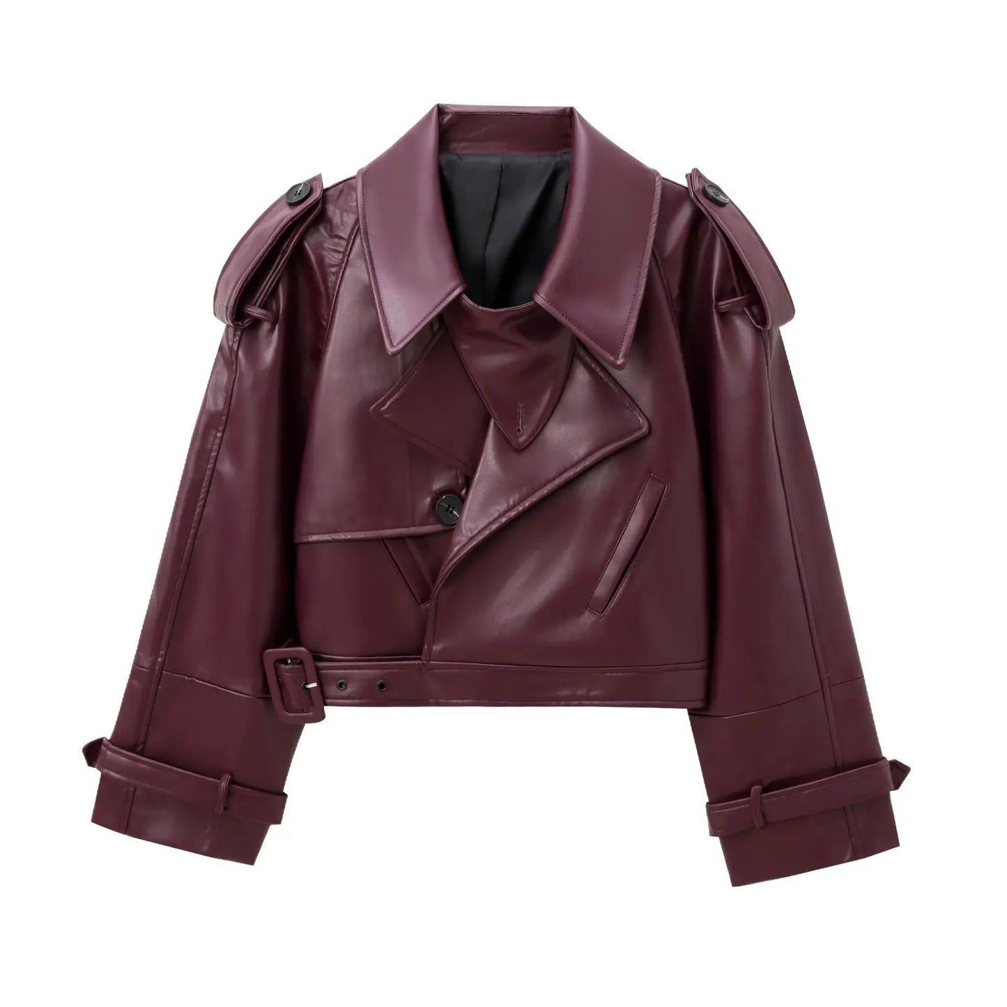 Faux Leather Bomber Jacket for Women - Cropped Streetwear Outerwear - ZOOMNSTORE