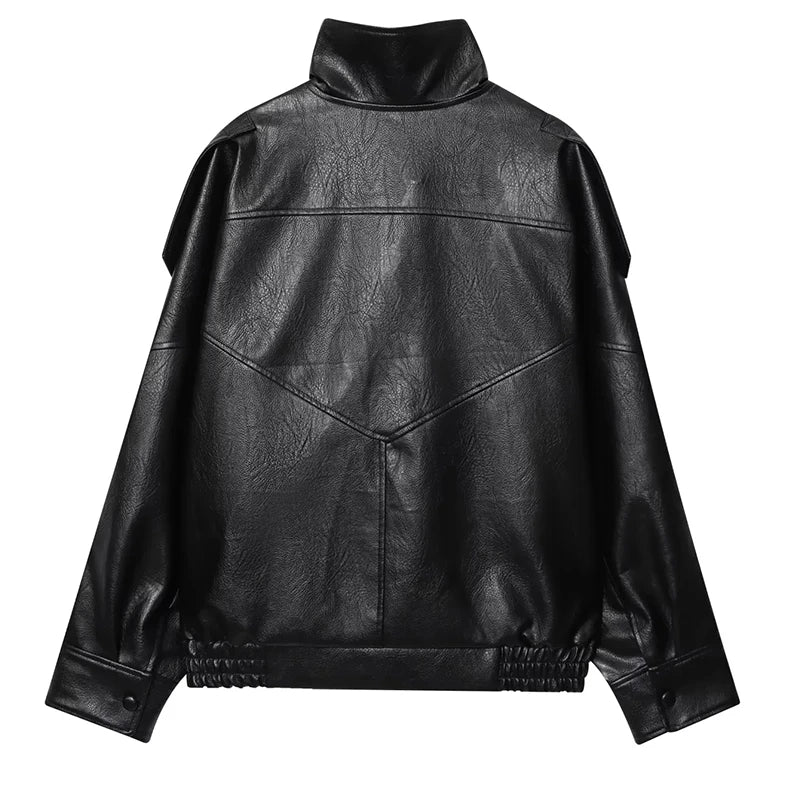 HXAO Black Jacket For Woman Outerwears Faux Leather Jacket Long Sleeve New In Coats And Jackets Zipper Bomber Motorcycle Jacket - ZOOMNSTORE
