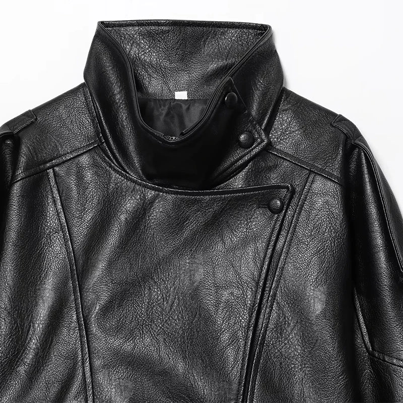 HXAO Black Jacket For Woman Outerwears Faux Leather Jacket Long Sleeve New In Coats And Jackets Zipper Bomber Motorcycle Jacket - ZOOMNSTORE