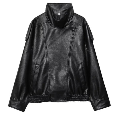 HXAO Black Jacket For Woman Outerwears Faux Leather Jacket Long Sleeve New In Coats And Jackets Zipper Bomber Motorcycle Jacket - ZOOMNSTORE