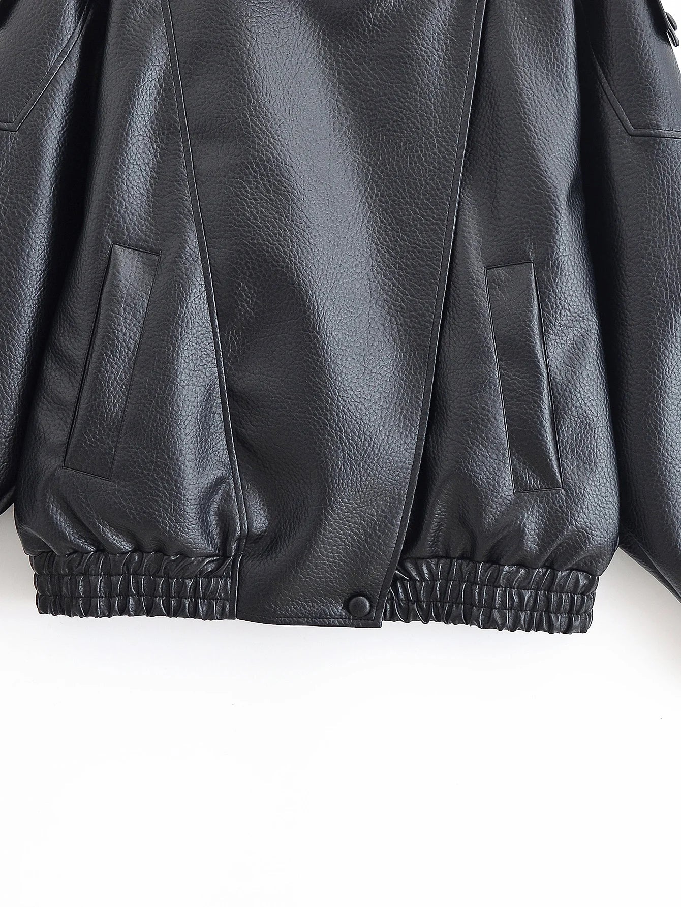 Faux Leather Jacket - Women's Casual Moto Style Zipper Coat With Long Sleeve - ZOOMNSTORE