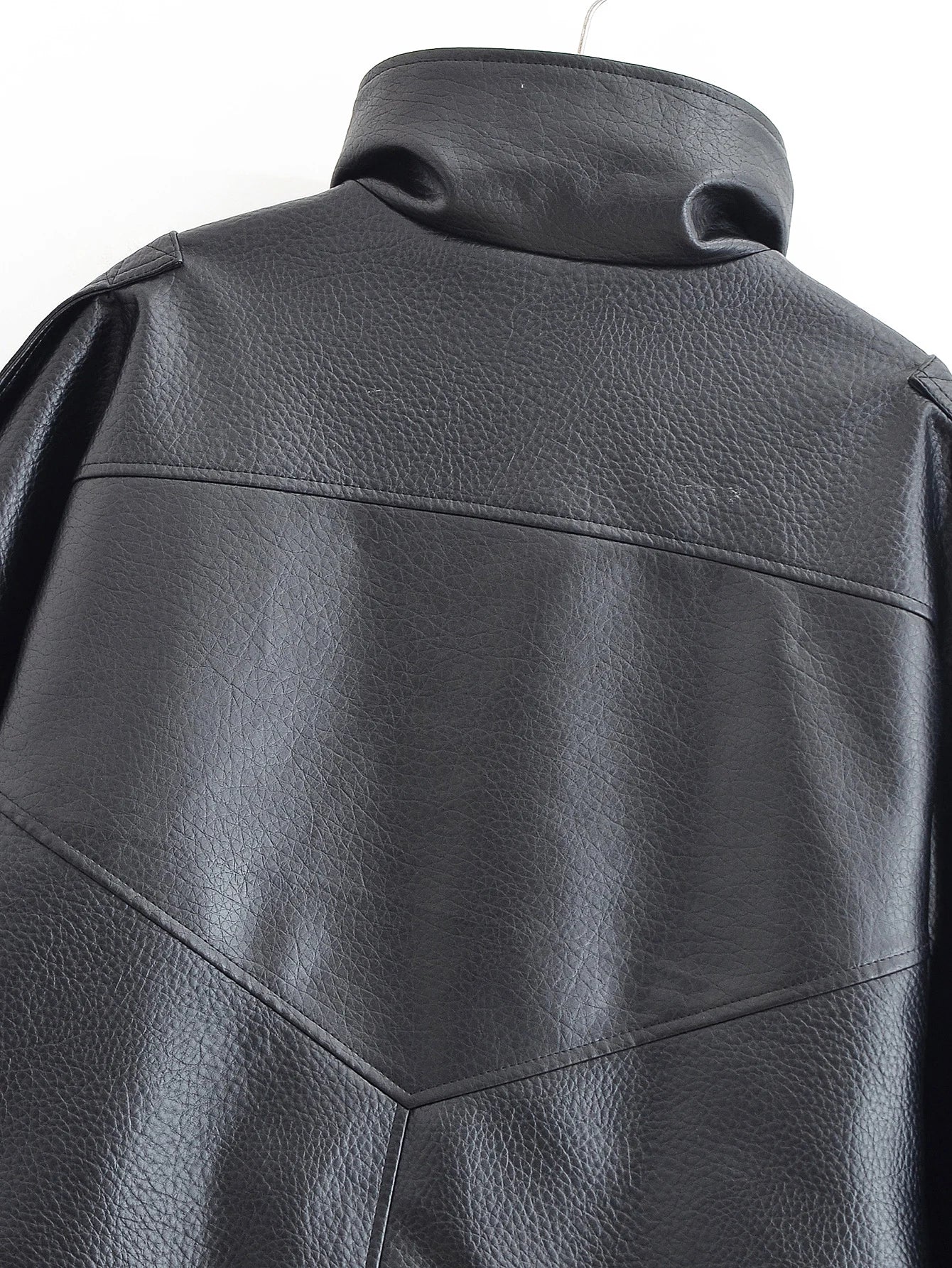 Faux Leather Jacket - Women's Casual Moto Style Zipper Coat With Long Sleeve - ZOOMNSTORE