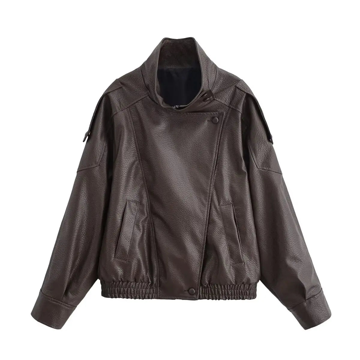 Faux Leather Jacket - Women's Casual Moto Style Zipper Coat With Long Sleeve - ZOOMNSTORE