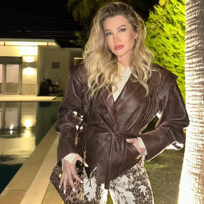 Chic Womens Faux Leather Jacket - Autumn Winter PU Coat with Dropped Shoulders - ZOOMNSTORE