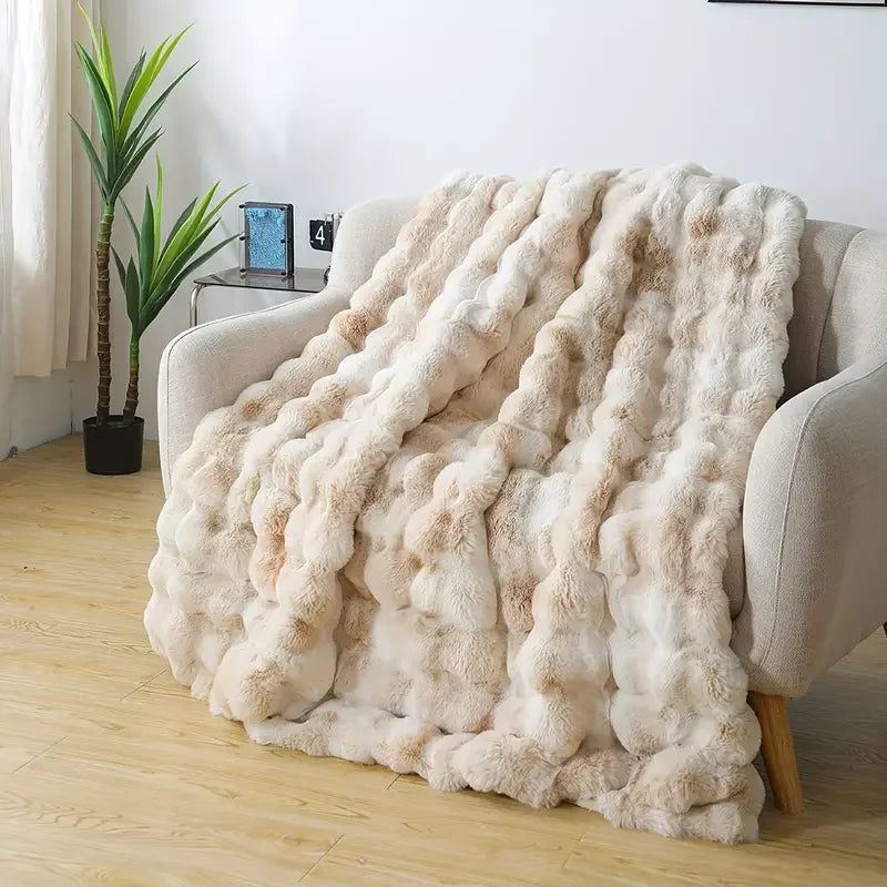 Cozy Faux Rabbit Fleece Blanket - Soft Warm Throw for Bedroom and Living Room - ZOOMNSTORE