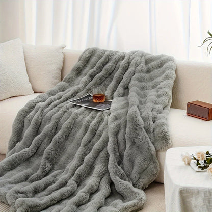 Cozy Faux Rabbit Fleece Blanket - Soft Warm Throw for Bedroom and Living Room - ZOOMNSTORE