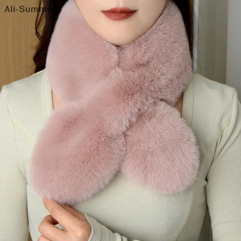 Faux Rabbit Fur Scarf - Soft Warm Scarf For Women | Plush Neck Warmer Winter Accessory - ZOOMNSTORE