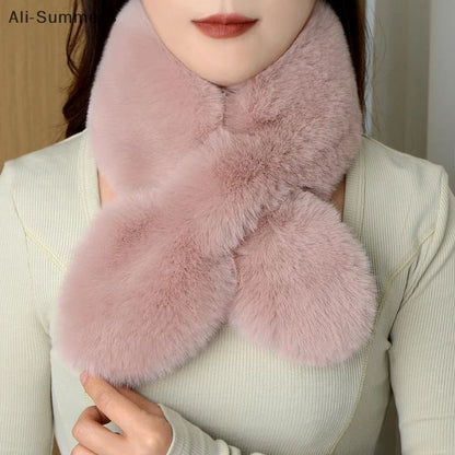 Faux Rabbit Fur Scarf - Soft Warm Scarf For Women | Plush Neck Warmer Winter Accessory - ZOOMNSTORE