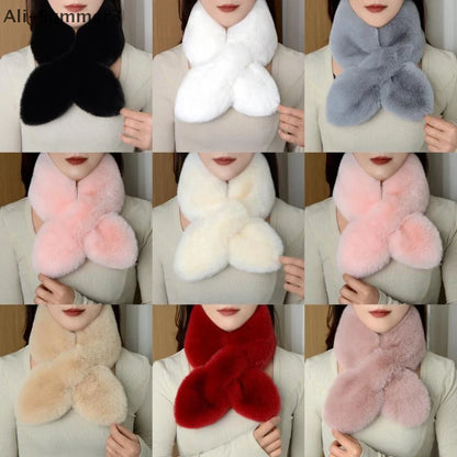 Faux Rabbit Fur Scarf - Soft Warm Scarf For Women | Plush Neck Warmer Winter Accessory - ZOOMNSTORE