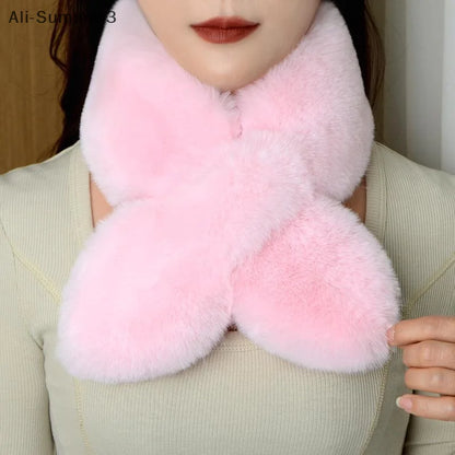 Faux Rabbit Fur Scarf - Soft Warm Scarf For Women | Plush Neck Warmer Winter Accessory - ZOOMNSTORE