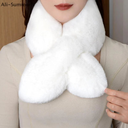 Faux Rabbit Fur Scarf - Soft Warm Scarf For Women | Plush Neck Warmer Winter Accessory - ZOOMNSTORE