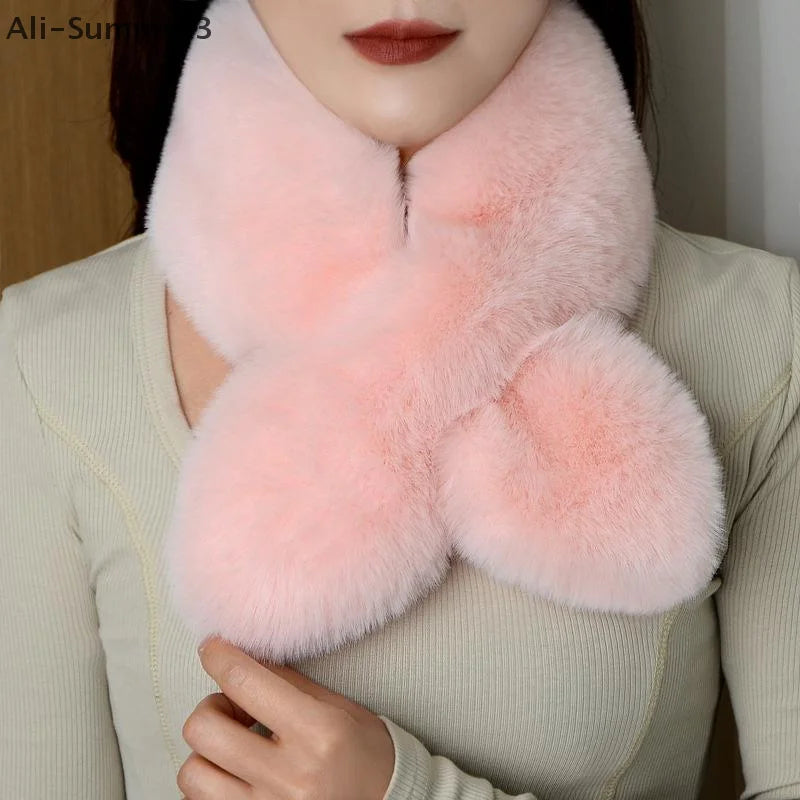 Faux Rabbit Fur Scarf - Soft Warm Scarf For Women | Plush Neck Warmer Winter Accessory - ZOOMNSTORE