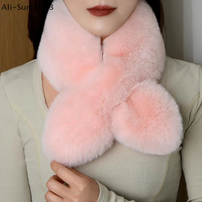 Faux Rabbit Fur Scarf - Soft Warm Scarf For Women | Plush Neck Warmer Winter Accessory - ZOOMNSTORE